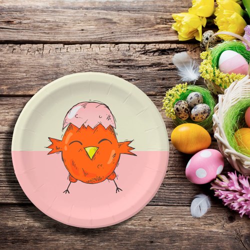 Cute Easter Chick with Eggshell on Head Paper Plates