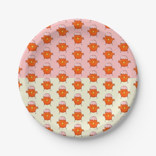 Cute Easter Chick with Eggshell Pattern  Paper Plates