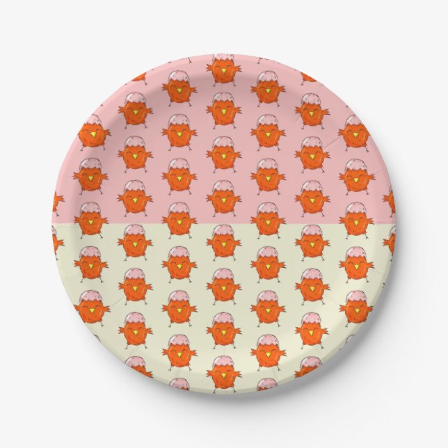 Cute Easter Chick with Eggshell Pattern  Paper Plates (Front)
