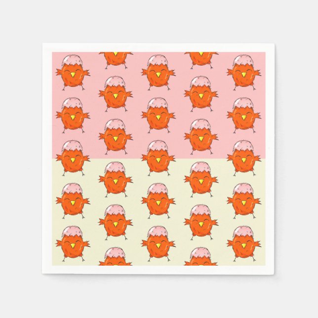 Cute Easter Chick with Eggshell Pattern Party  Napkins (Front)