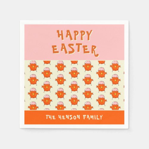 Cute Easter Chick with Eggshell Pattern Party Napkins