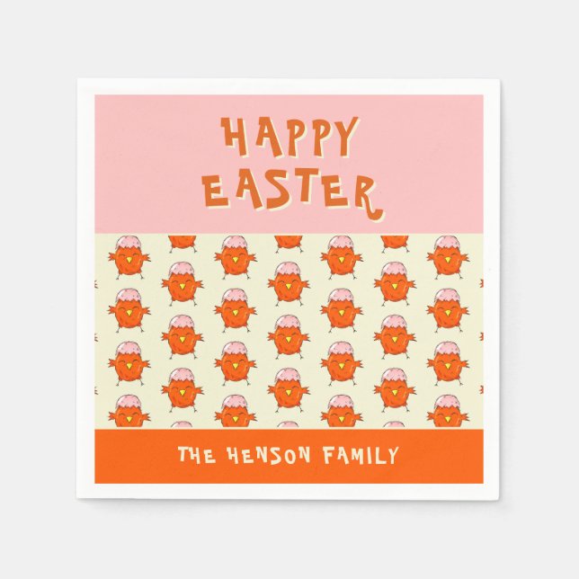 Cute Easter Chick with Eggshell Pattern Party Napkins (Front)