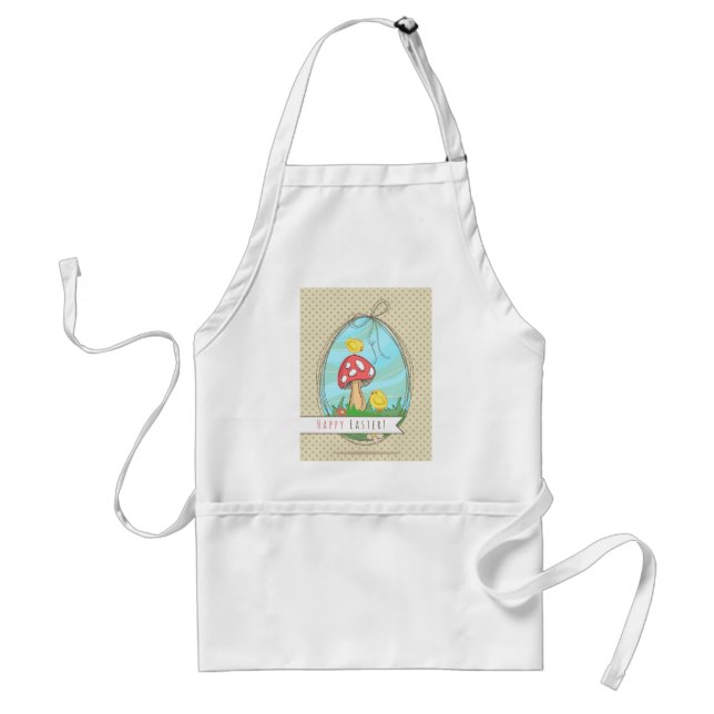 Cute Easter chick with mushroom Happy Easter Adult Apron (Front)