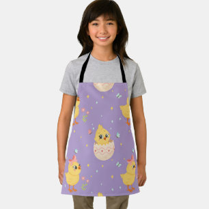 Cute Easter Chick with Pink Bow Seamless Pattern Apron