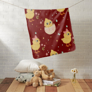 Cute Easter Chick with Pink Bow Seamless Pattern Baby Blanket