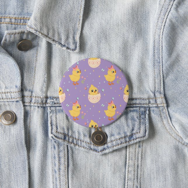 Cute Easter Chick with Pink Bow Seamless Pattern  Button (In Situ)