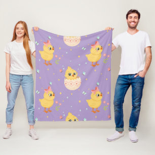 Cute Easter Chick with Pink Bow Seamless Pattern Fleece Blanket