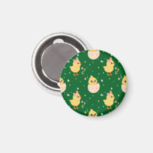 Cute Easter Chick with Pink Bow Seamless Pattern Magnet