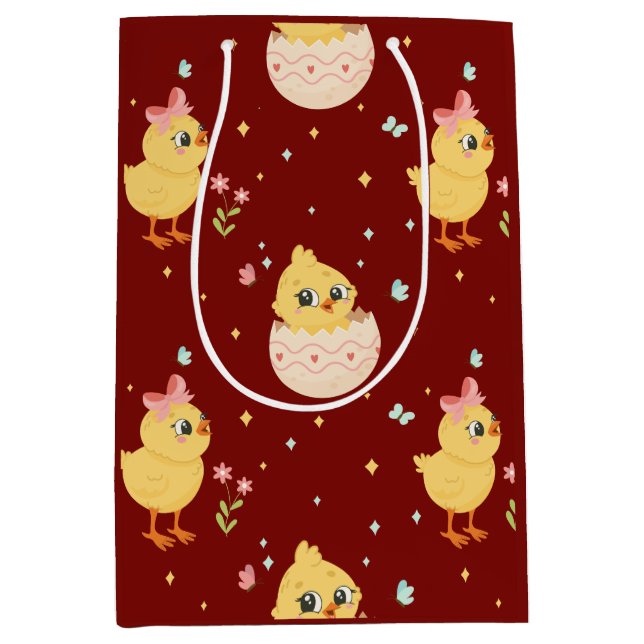 Cute Easter Chick with Pink Bow Seamless Pattern  Medium Gift Bag (Front)