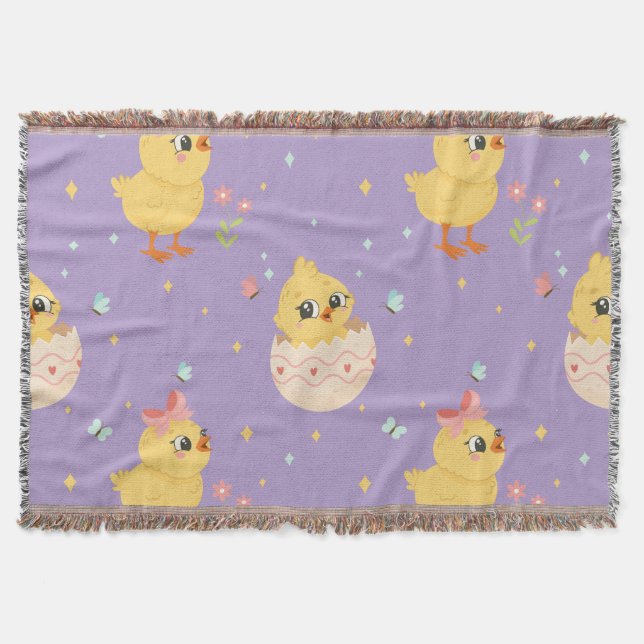 Cute Easter Chick with Pink Bow Seamless Pattern  Throw Blanket (Front)