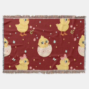 Cute Easter Chick with Pink Bow Seamless Pattern Throw Blanket
