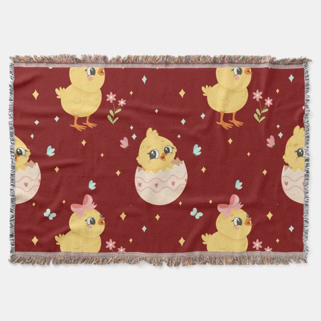 Cute Easter Chick with Pink Bow Seamless Pattern  Throw Blanket (Front)