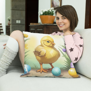Cute Easter Chicken 1, Easter Throw Pillow