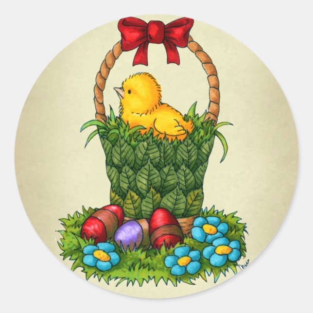 Cute Easter Chicken Classic Round Sticker (Front)