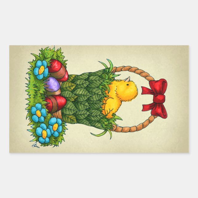 Cute Easter Chicken Rectangular Sticker (Front)