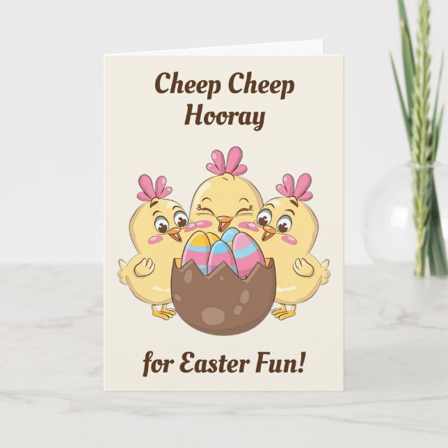 Cute Easter Chickens with Egg Card (Front)