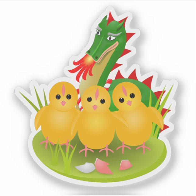 Cute Easter chicks and the Dragon of Doudou Sticker (Front)