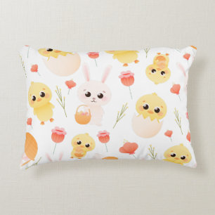 Cute Easter Chicks & Bunnies Seamless Pattern Accent Pillow