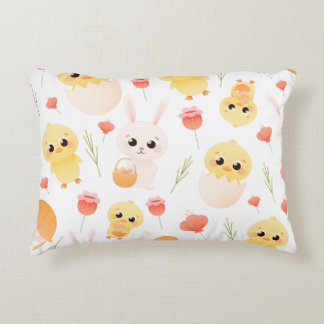 Cute Easter Chicks & Bunnies Seamless Pattern Accent Pillow