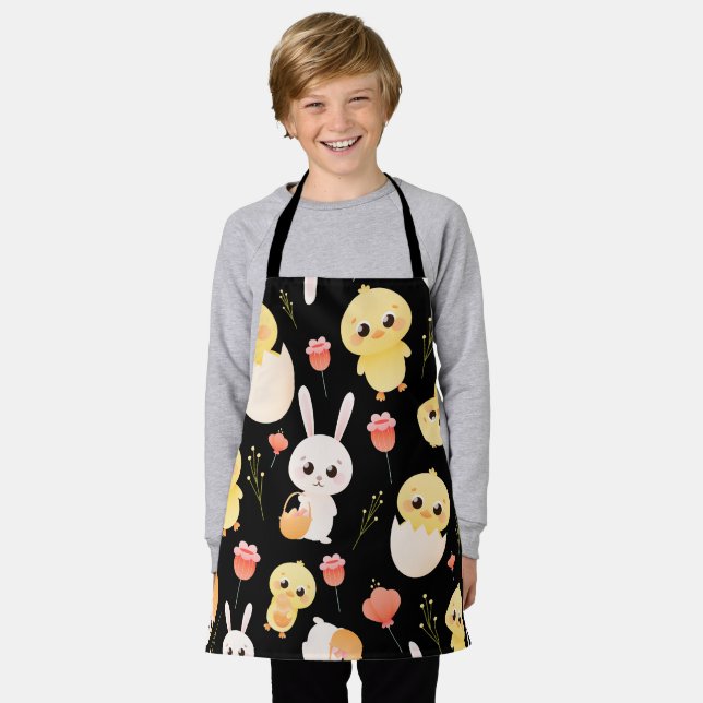 Cute Easter Chicks & Bunnies Seamless Pattern  Apron (Worn)
