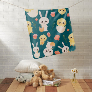 Cute Easter Chicks & Bunnies Seamless Pattern Baby Blanket