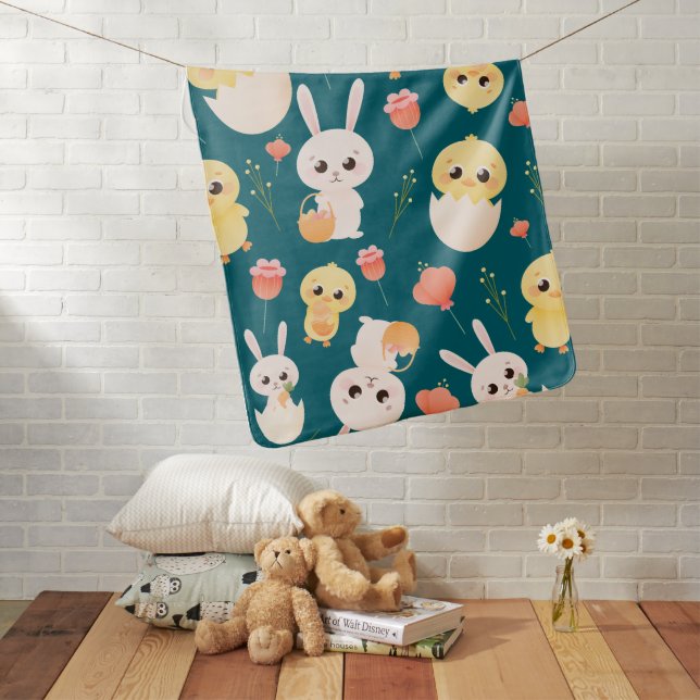 Cute Easter Chicks & Bunnies Seamless Pattern  Baby Blanket (In Situ)