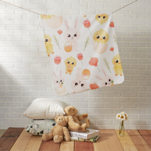 Cute Easter Chicks & Bunnies Seamless Pattern  Baby Blanket
