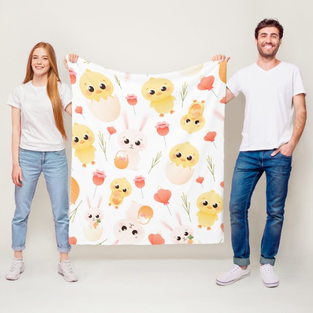 Cute Easter Chicks & Bunnies Seamless Pattern  Fleece Blanket (In Situ)