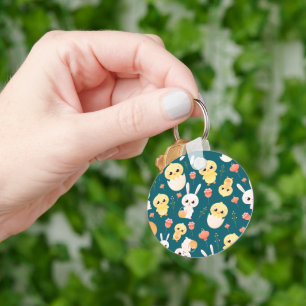 Cute Easter Chicks & Bunnies Seamless Pattern Keychain