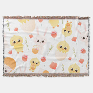 Cute Easter Chicks & Bunnies Seamless Pattern Throw Blanket