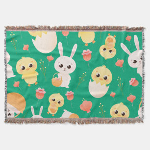 Cute Easter Chicks & Bunnies Seamless Pattern Throw Blanket