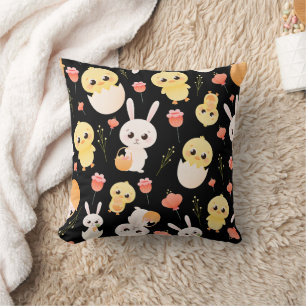 Cute Easter Chicks & Bunnies Seamless Pattern  Throw Pillow