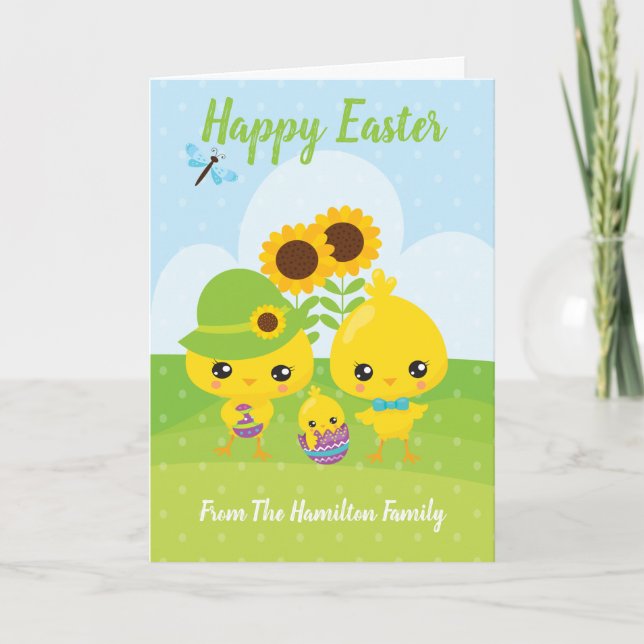 Cute Easter Chicks - Family Themed Personalized Holiday Card (Front)
