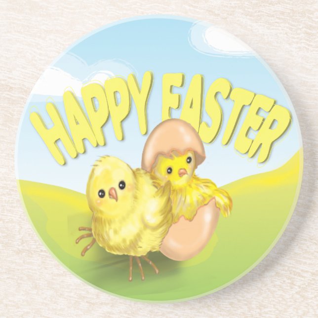 Cute Easter Chicks Happy Easter Sandstone Coaster (Front)