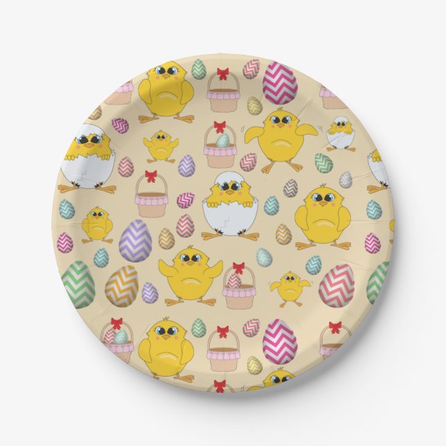 Cute Easter Chicks Pattern  Paper Plates (Front)
