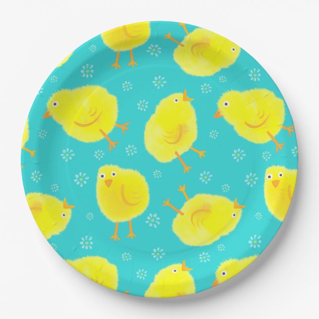 Cute Easter Chicks Pattern Paper Plates (Front)