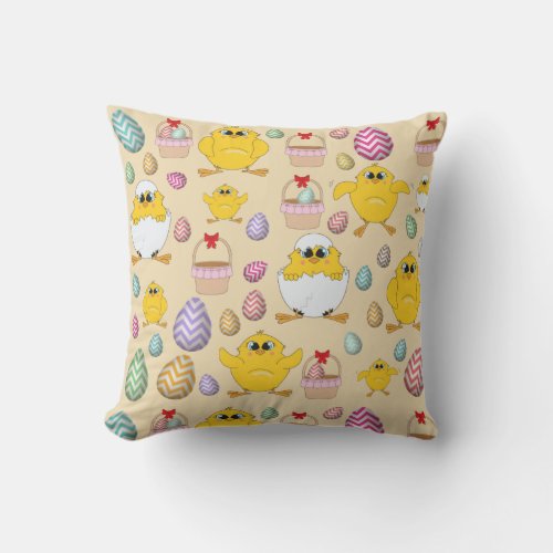 Cute Easter Chicks Pattern   Throw Pillow