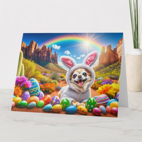 Cute Easter Chihuahua in the Desert Card