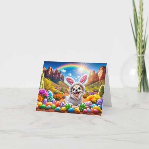 Cute Easter Chihuahua in the Desert Holiday Card