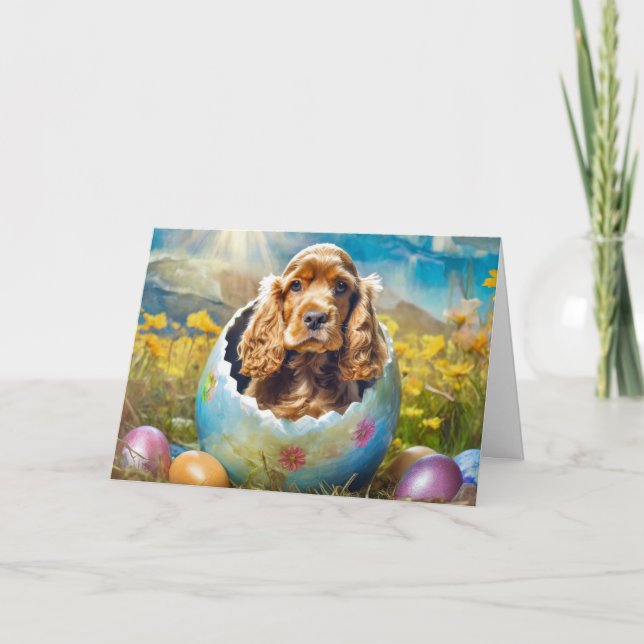 Cute Easter Cocker Spaniel dog Holiday Card (Front)