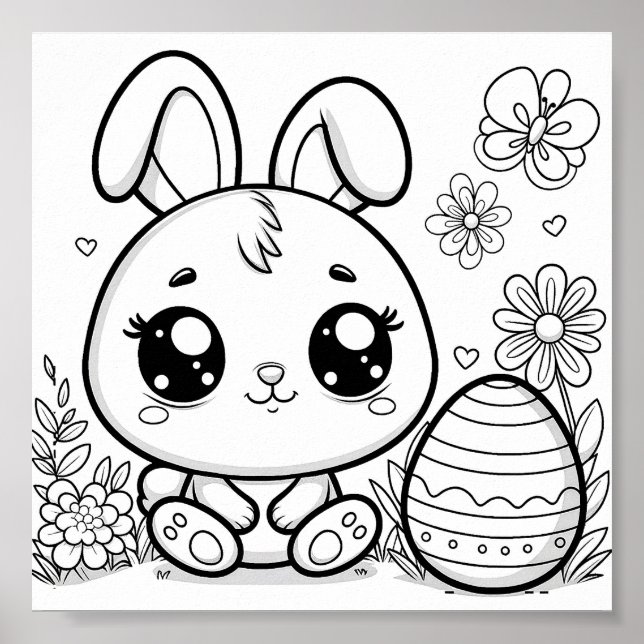 Cute Easter Coloring Pages For Kids Poster (Front)