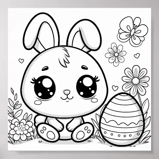Cute Easter Coloring Pages For Kids Poster | Zazzle