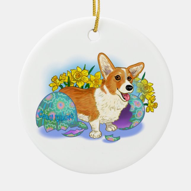 Cute Easter Corgi Ceramic Ornament (Front)