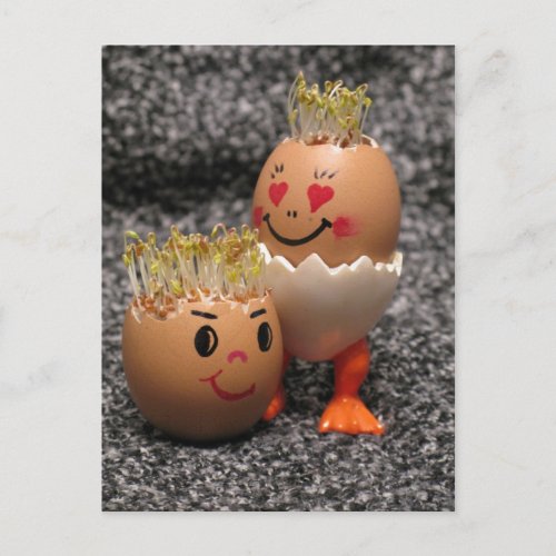 Cute Easter Couple_Eggs With Hair Holiday Postcard