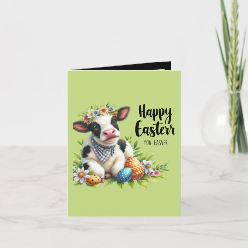 Cute Easter cow add message Holiday Card