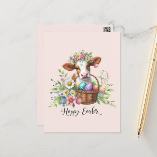 Cute Easter cow add text  Postcard
