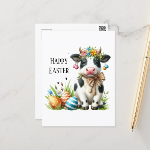 Cute Easter cow add text  Postcard