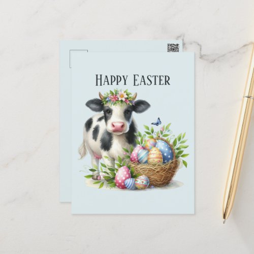 Cute Easter cow add text  Postcard