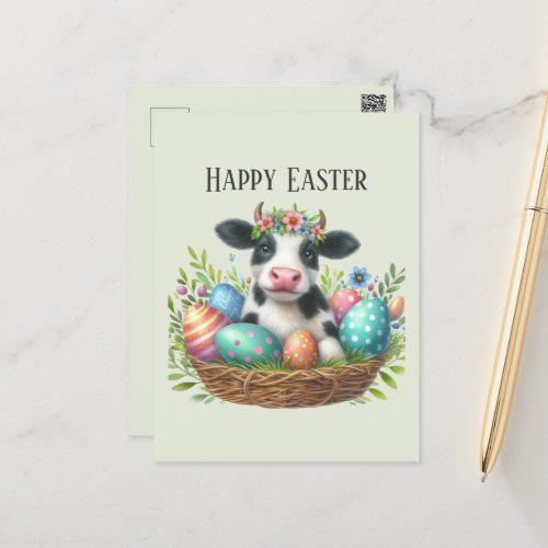 Cute Easter cow add text Postcard