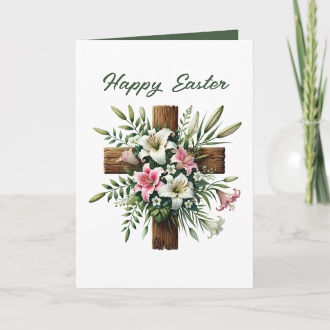 Cute Easter Cross add message inside  Holiday Card (Front)